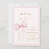 Elegant Gold Cross and peals girl Baptism Invitation