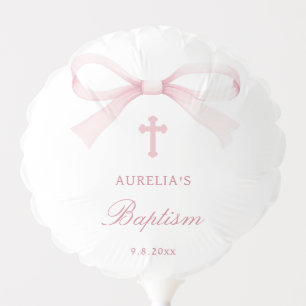 Watercolor Pink Bow Baptism Balloon