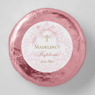 watercolor pink bow Baptism Dipped Oreo Cookie Favors