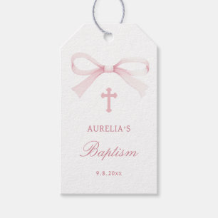 Watercolor Pink Bow Baptism Gift Tags