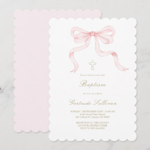watercolor pink bow   Baptism girl Invitation