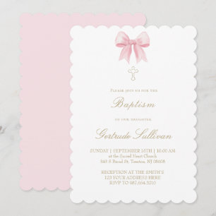 watercolor pink bow   Baptism Invitation