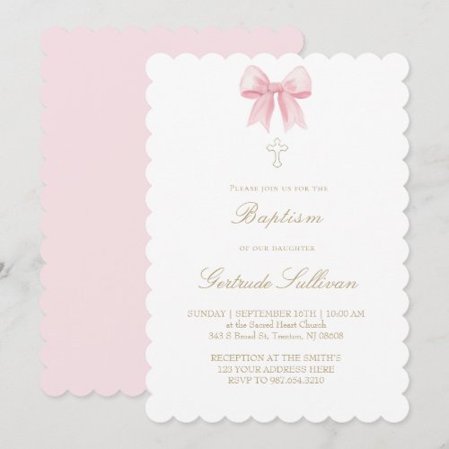 watercolor pink bow | Baptism Invitation
