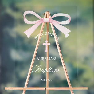 Watercolor Pink Bow Baptism Welcome Acrylic Sign
