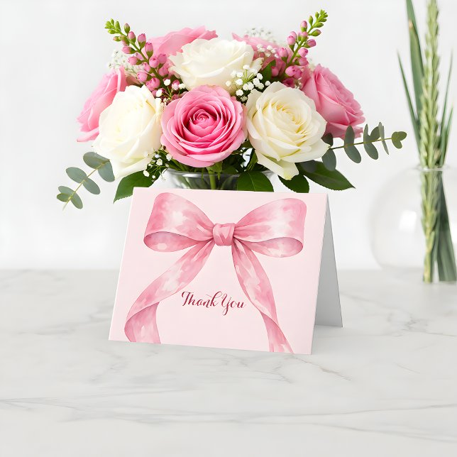 Watercolor Pink Bow Bridal Shower Thank You Card (Creator Uploaded)