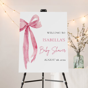 Watercolor Pink Bow Coquette Baby Shower Welcome Foam Board