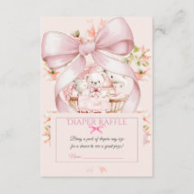 Watercolor Pink Bow Diaper Raffle Ticket