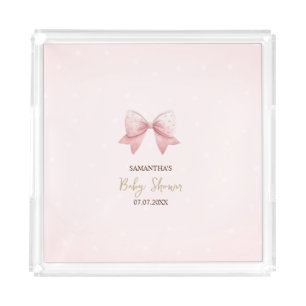 Watercolor Pink Bow Dots Baby Shower Acrylic Tray