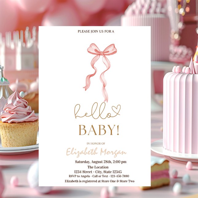 Watercolor Pink Bow Dots Baby Shower  Invitation (Creator Uploaded)