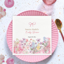Watercolor Pink Bow Floral Girl baby shower