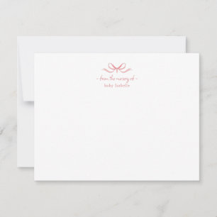 Watercolor Pink Bow gingham Baby girl Thank You Card