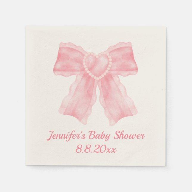 watercolor pink bow girl baby shower cute napkins (Front)