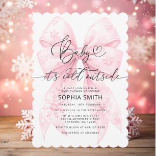 Watercolor Pink Bow Girl Baby Shower Invitation