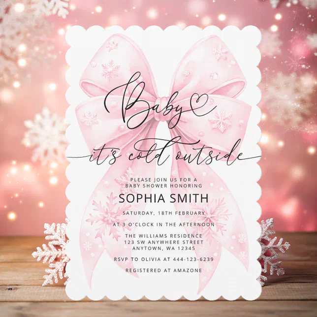 Watercolor Pink Bow Girl Baby Shower Invitation | Zazzle
