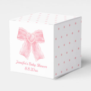 watercolor pink bow girl baby shower polka dots favor boxes