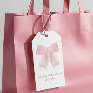 watercolor pink bow girl baby shower simple gift tags