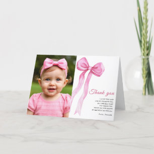 Watercolor pink bow girl birthday party thank you