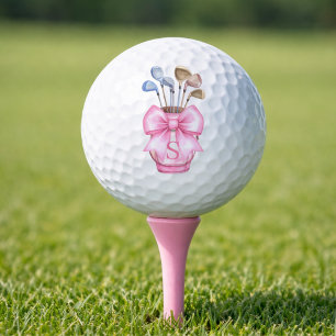 Watercolor Pink Bow Golf Bag Monogram Golf Balls