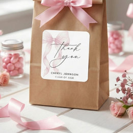Watercolor Pink Bow Graduation Thank You Square Sticker