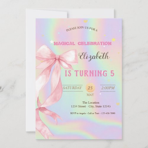 Watercolor Pink Bow Holographic Birthday
