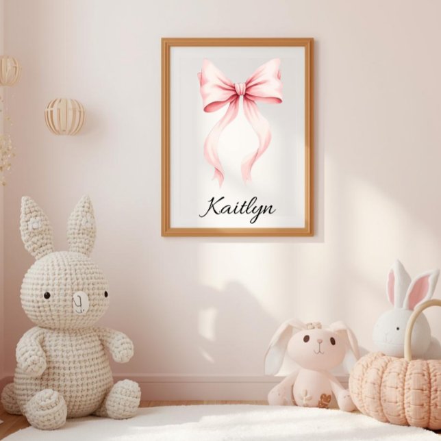  Watercolor Pink Bow Personalized Nursery Poster (Creator Uploaded)