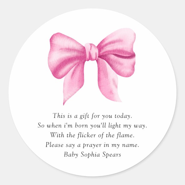 Watercolor pink bow - Prayer Candle Label (Front)