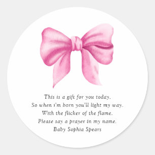 Watercolor pink bow - Prayer Candle Label
