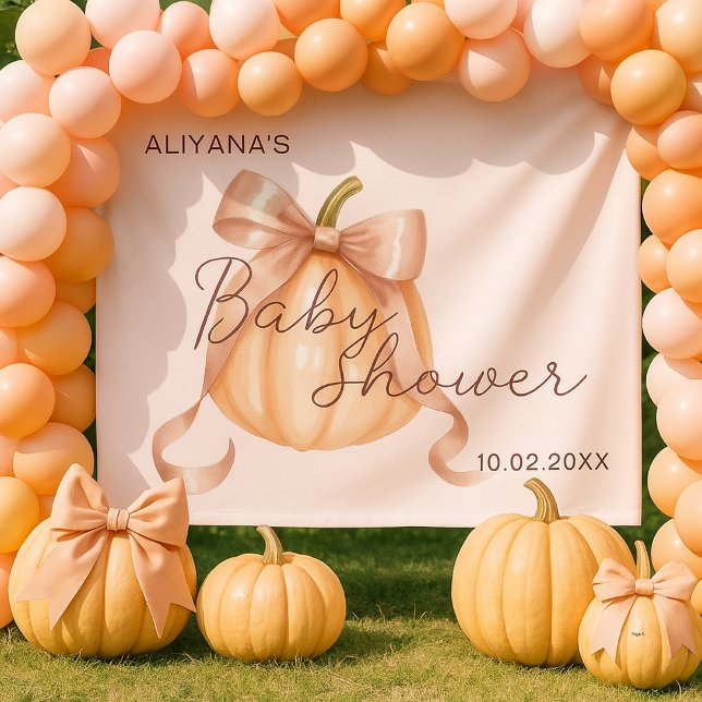 Watercolor Pink Bow Pumpkin Baby Shower Backdrop  Banner (Creator Uploaded)