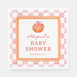 Watercolor Pink Bow Pumpkin Baby Shower Napkins