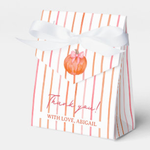 Watercolor Pink Bow Pumpkin Stripes Baby Shower Favor Boxes