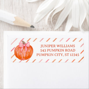 Watercolor Pink Bow Pumpkin Stripes Baby Shower Label