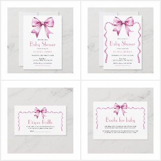 Watercolor Pink Bow Ribbon Baby Shower