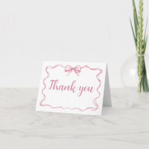Watercolor Pink Bow Ribbon Frame Thank You Card