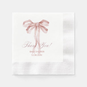 Watercolor Pink Bow Ribbon Girl baby shower Napkins