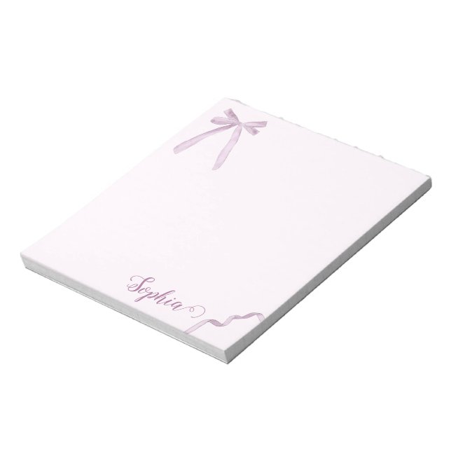 Watercolor Pink Bow Ribbon Sweet Personalized Notepad (Rotated)