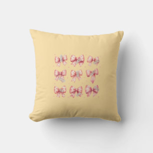 Watercolor Pink Bow Ribbon Washi Tape Collection Throw Pillow