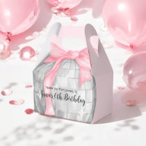 Watercolor Pink Bow Silver Disco Ball Birthday Favor Boxes