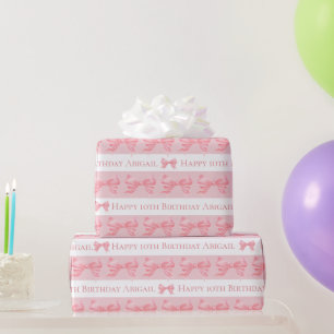 Watercolor pink bow white stripe pattern custom wrapping paper