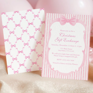 Watercolor Pink Bows Christmas Party Invitation