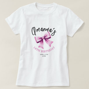 Watercolor Pink Bows Coquette Sweet 16 Birthday T-Shirt