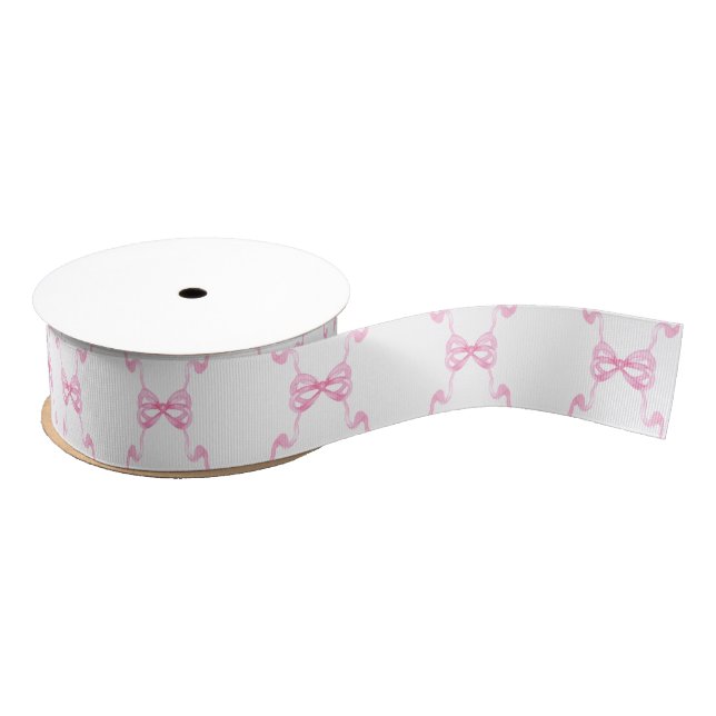 Watercolor Pink Bows Grosgrain Ribbon (Spool)