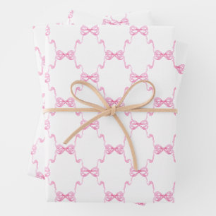 Watercolor Pink Bows Wrapping Paper Sheets