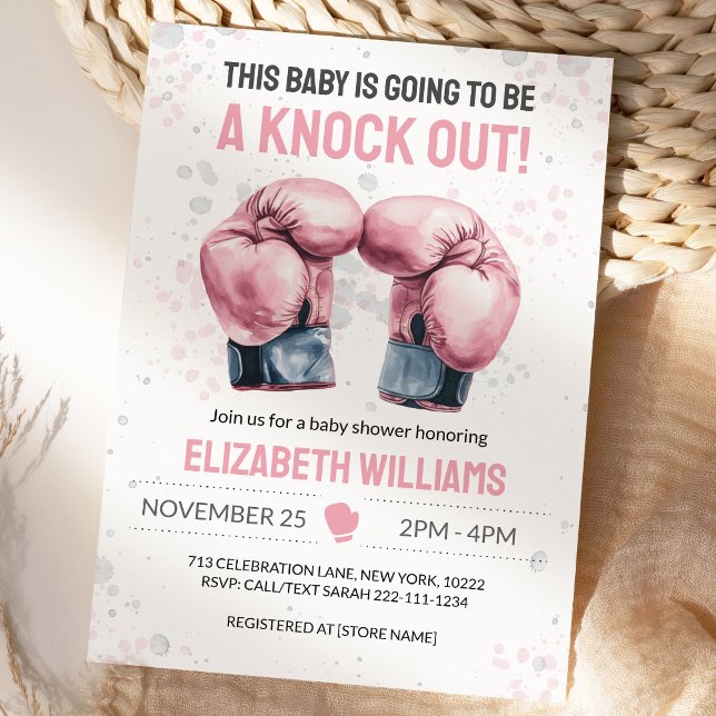 Watercolor Pink Boxing Baby Girl Shower Invitation (Creator Uploaded)