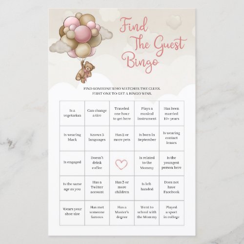 Watercolor pink brown ivory Find The Guest Bingo