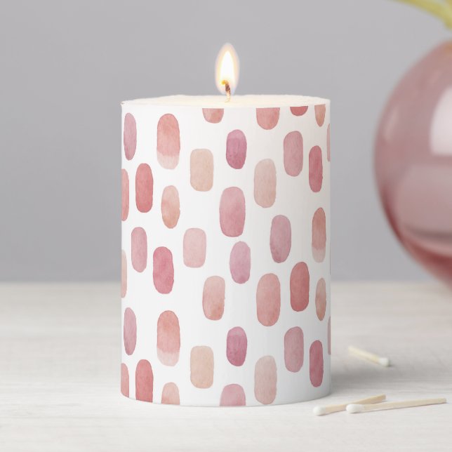 Watercolor pink brush. Modern simple cute pattern Pillar Candle (In Situ)