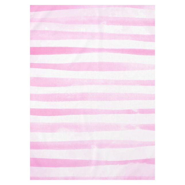 Watercolor Pink Brush Stripes Tablecloth (Front)