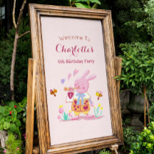 watercolor pink bunny kids birthday Welcome