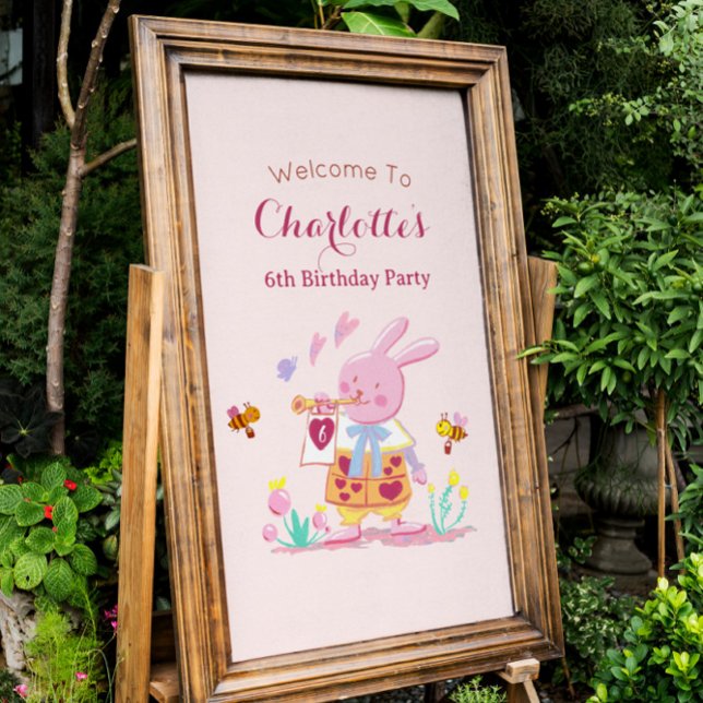 watercolor pink bunny kids birthday Welcome Foam Board (Creator Uploaded)
