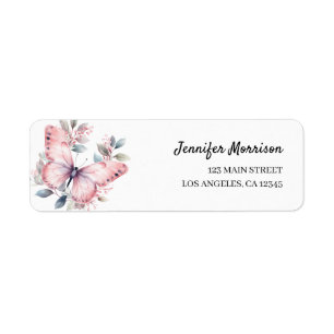Watercolor Pink Butterfly Birthday Address Label