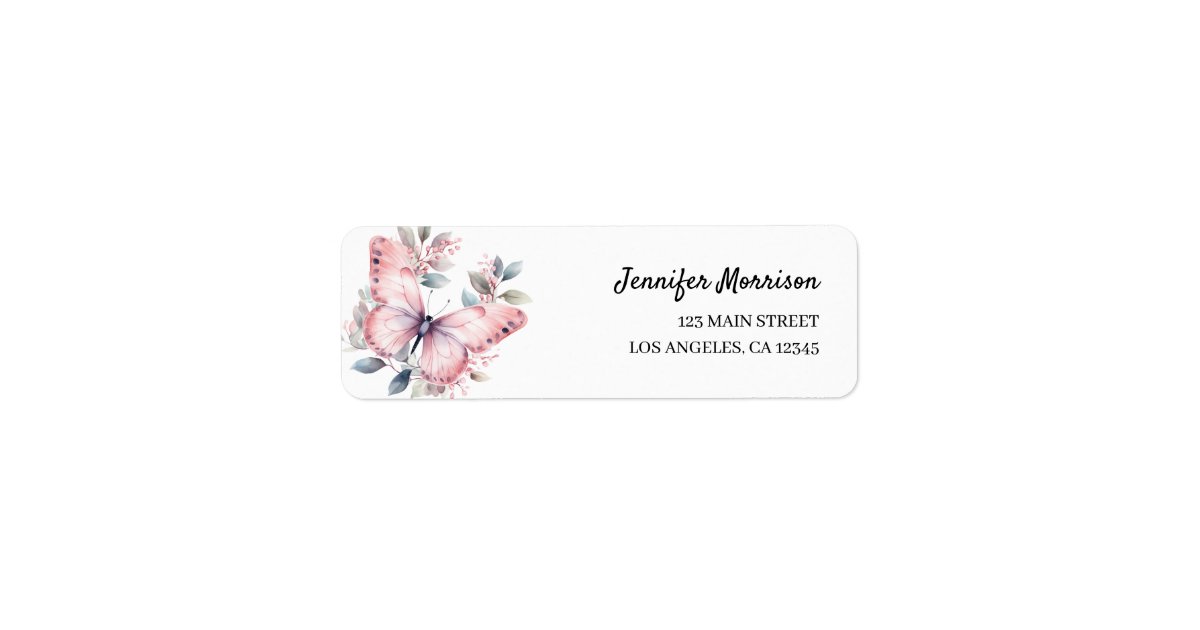Pink Butterfly Label Watercolor Pink Butterfly Birthday Address Label | Zazzle